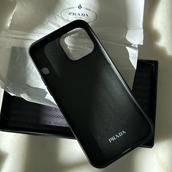 Prada phone case for IPhone 14 ProMax - ice blue color with pocket 